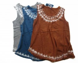 Acid Wash Embroidered Top, Assorted Colors