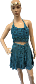 Acid Wash Skirt with Acid Wash Tie Top Set