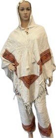 Patterned Wool Poncho and Pants Set
